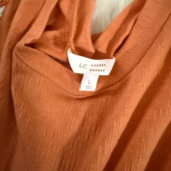 🎄LC Lauren Conrad Orange Floral Puff Sleeve Top - Picture 4 of 4